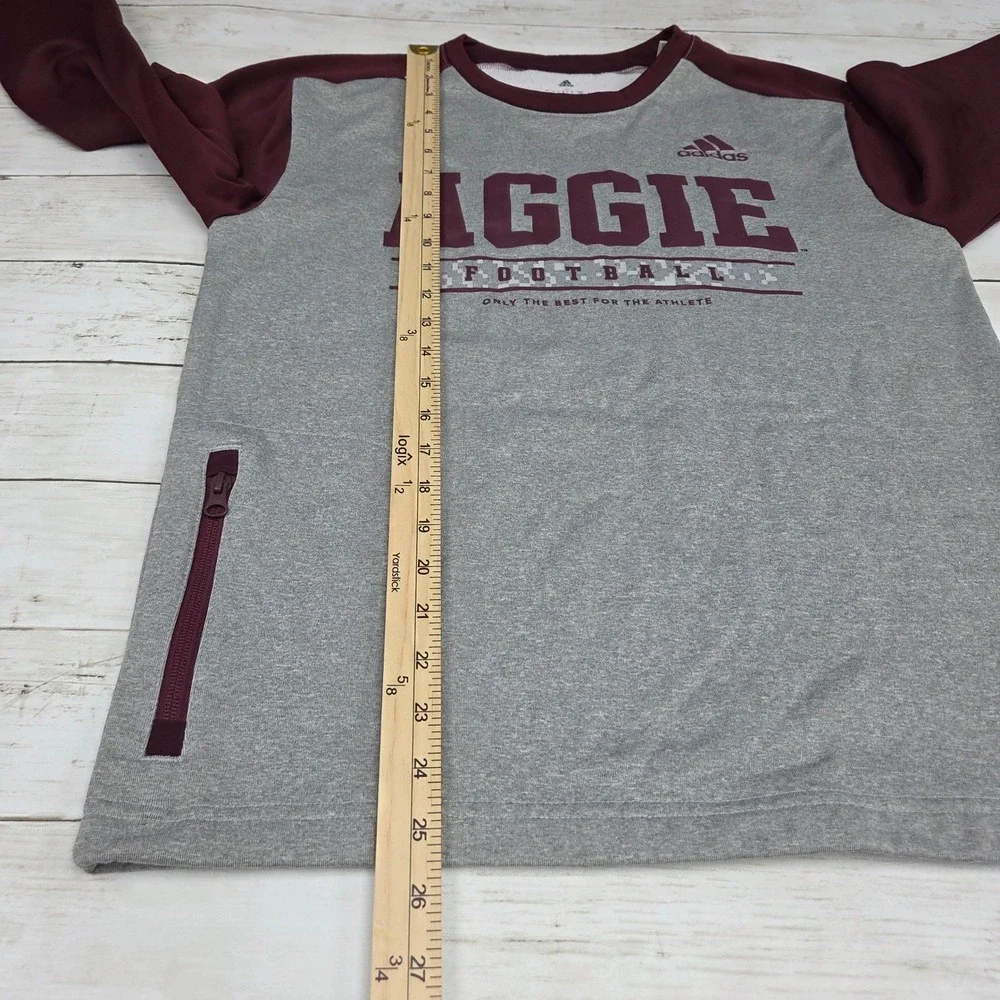 Adidas Sweatshirt Mens Small Grey Maroon Aggie Football‎ HI3139 Raglan Fleece